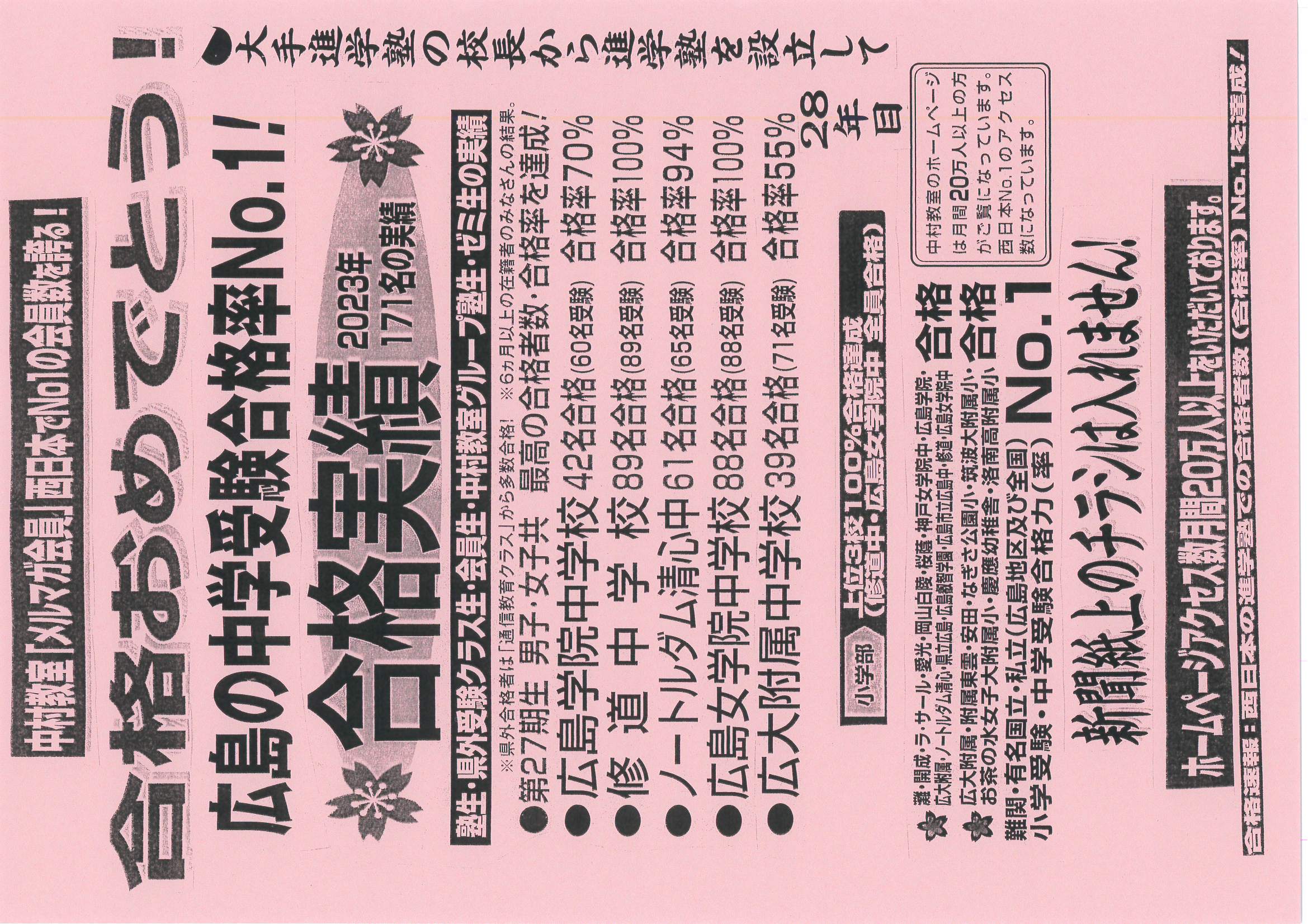 2023/02/05 ㊗2023年 志望校合格者 保護者からのメッセージ～ | お知らせ | 小学・中学受験 広島で合格率No1の進学塾中村教室